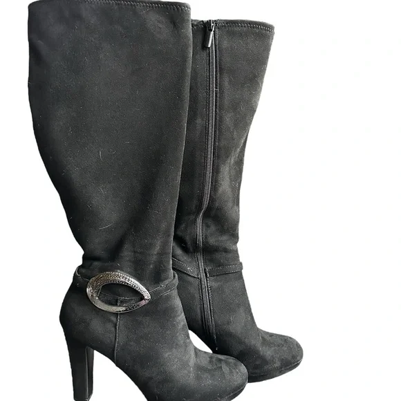 Impo Stretch Suede Leather Knee High Heeled Boots - Picture 2 of 7